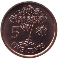 Растение Маниок. Монета 5 центов. 2012 год, Сейшельские острова.