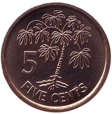 Монета 5 центов. 2012 год, Сейшельские острова. Растение Маниок.