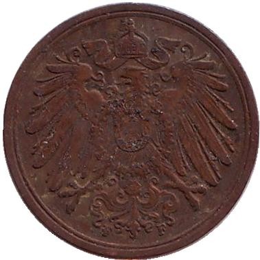 Монета 1 пфенниг. 1903 год (F), Германская империя.
