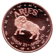Овен. "Знаки зодиака." Монетовидный жетон. Унция меди 999. США.  Овен. "Знаки зодиака." Монетовидный жетон. Унция меди 999. США.