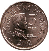 Монета 5 песо. 2009 год, Филиппины. UNC. Эмилио Агинальдо. Монета 5 песо. 2009 год, Филиппины. UNC. Эмилио Агинальдо.