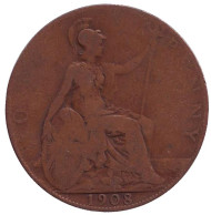Монета 1 пенни. 1908 год, Великобритания. Монета 1 пенни. 1908 год, Великобритания.