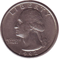 Монета 25 центов. 1992 (P) год, США. Вашингтон. Монета 25 центов. 1992 (P) год, США. Вашингтон.