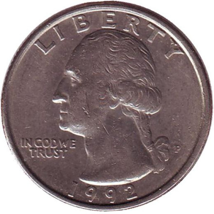Монета 25 центов. 1992 (P) год, США. Вашингтон.