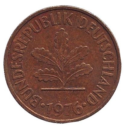 Монета 5 пфеннигов. 1976 год (J), ФРГ. Дубовые листья.