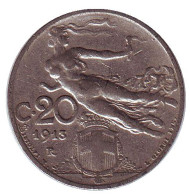 Монета 20 чентезимо. 1913 год, Италия. Монета 20 чентезимо. 1913 год, Италия.
