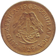 Монета 1/2 цента. 1963 год, ЮАР. Воробьи. Монета 1/2 цента. 1963 год, ЮАР. Воробьи.