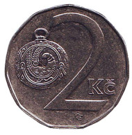 Монета 2 кроны. 1994 год, Чехия. (Отметка монетного двора: "кленовый лист") Монета 2 кроны. 1994 год, Чехия. (Отметка монетного двора: "кленовый лист")