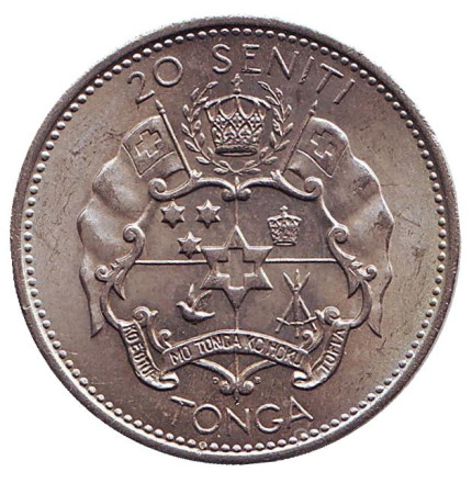 Монета 20 сенити. 1967 год, Тонга. XF. Королева Салоте Тупоу III.