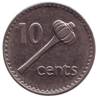Метательная дубинка - ула тава тава. Монета 10 центов. 1994 год, Фиджи.