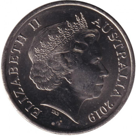 Монета 10 центов. 2019 год, Австралия. Лирохвост. Старый тип.