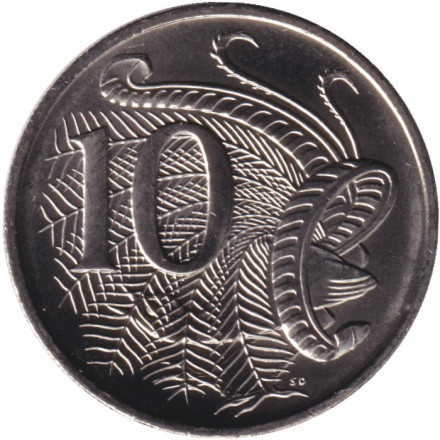 Монета 10 центов. 2019 год, Австралия. Лирохвост. Старый тип.