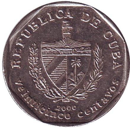 Монета 25 сентаво. 2000 год, Куба. Город-музей Тринидад.