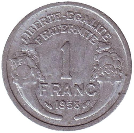 Монета 1 франк. 1958 год, Франция.