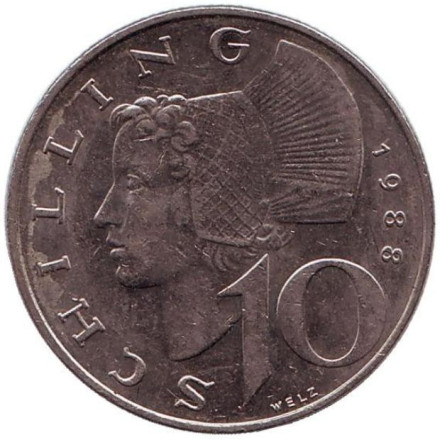Монета 10 шиллингов. 1988 год, Австрия. Женщина из Вахау.
