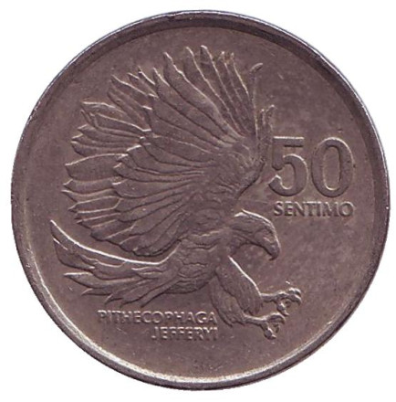 Монета 50 сентимо, 1989 год, Филиппины. Филиппинский орел.