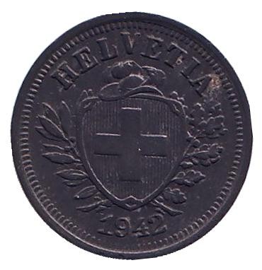 Монета 1 раппен. 1942 год, Швейцария. XF-aUNC.