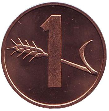 Монета 1 раппен. 1982 год, Швейцария. UNC.
