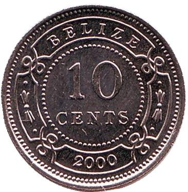 Монета 10 центов. 2000 год, Белиз. UNC.