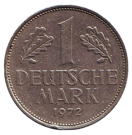 Монета 1 марка. 1972 год (D), ФРГ.