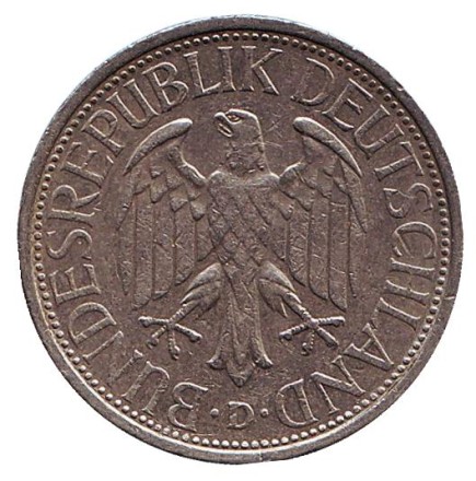 Монета 1 марка. 1972 год (D), ФРГ. Монета 1 марка. 1972 год (D), ФРГ.