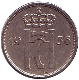Монета 10 эре. 1956 год, Норвегия. Монета 10 эре. 1956 год, Норвегия.