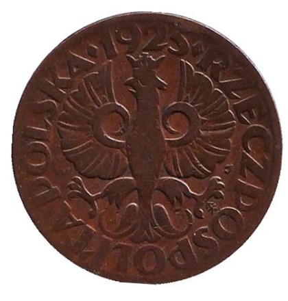 Монета 5 грошей. 1925 год, Польша.
