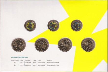 Набор из 7-и монет номиналом 1 и 2 доллара. 2022 год, Австралия. XXII Игры Содружества. В альбоме. Набор из 7-и монет номиналом 1 и 2 доллара. 2022 год, Австралия. XXII Игры Содружества. В альбоме.