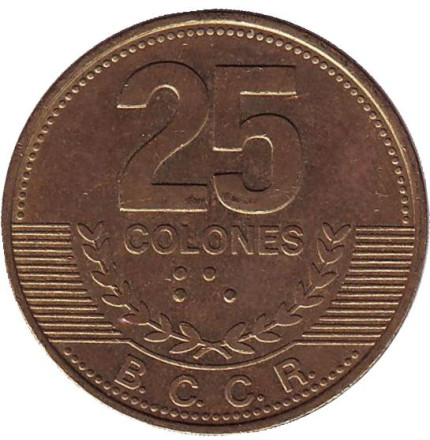 Монета 25 колонов. 2007 год, Коста-Рика. Из обращения.