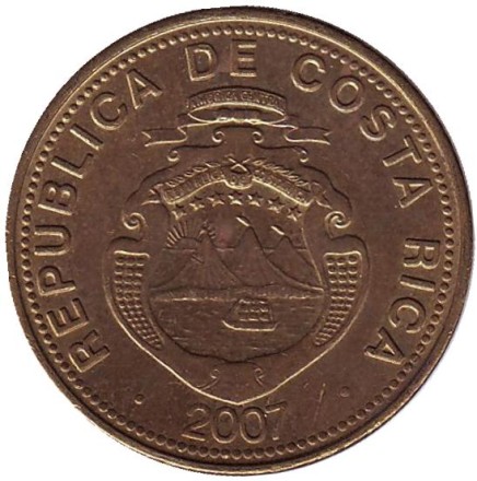 Монета 25 колонов. 2007 год, Коста-Рика. Из обращения.