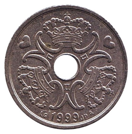 Монета 5 крон. 1999 год, Дания. Монета 5 крон. 1999 год, Дания.