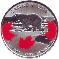 Полярный медведь. Истинный север. Монета 25 долларов. 2016 год, Канада.