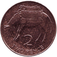 Ослик. Монета 2 пенса. 1991 год, Острова Святой Елены и Вознесения.