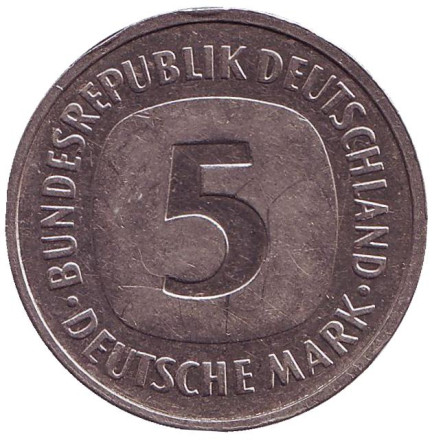Монета 5 марок. 1994 год (F), ФРГ.