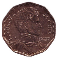 Бернардо О’Хиггинс. Монета 50 песо. 2014 год, Чили.