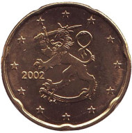 Монета 20 центов. 2002 год, Финляндия. Монета 20 центов. 2002 год, Финляндия.