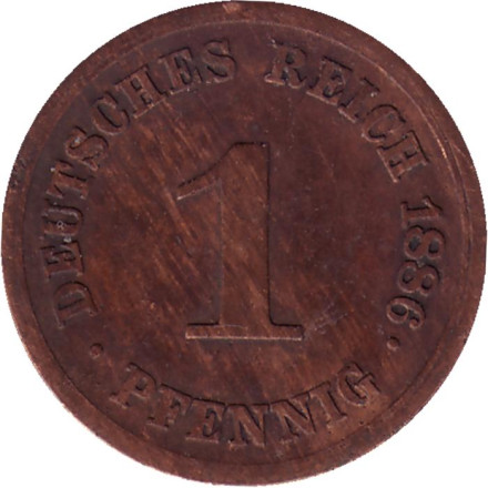 Монета 1 пфенниг. 1886 год (F), Германская империя.