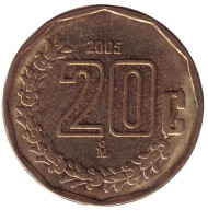 Монета 20 сентаво. 2005 год, Мексика.