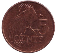 Монета 5 центов. 2005 год, Тринидад и Тобаго. Райская птица. Монета 5 центов. 2005 год, Тринидад и Тобаго. Райская птица.