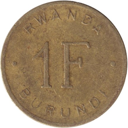 Монета 1 франк. 1961 год, Руанда-Бурунди. Лев. Монета 1 франк. 1961 год, Руанда-Бурунди. Лев.