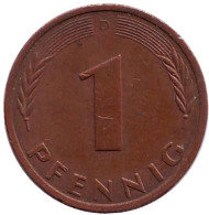 Монета 1 пфенниг. 1984 год (D), ФРГ. Дубовые листья. Монета 1 пфенниг. 1984 год (D), ФРГ. Дубовые листья.
