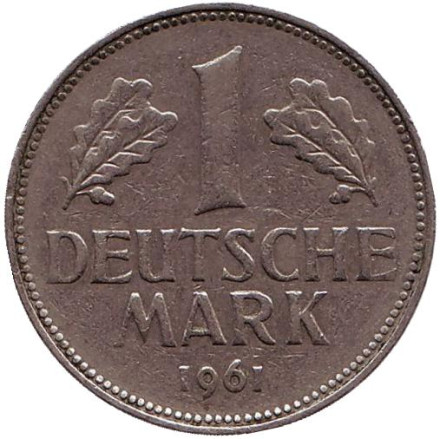 Монета 1 марка. 1961 год (G), ФРГ.