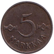 Монета 5 марок. 1952 год, Финляндия. Монета 5 марок. 1952 год, Финляндия.