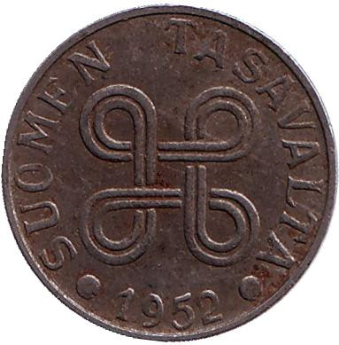Монета 5 марок. 1952 год, Финляндия. Монета 5 марок. 1952 год, Финляндия.