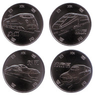 50 лет Высокоскоростной Железной Дороге "Синкансен". Набор монет номиналом 100 йен (4 шт.). 2016 год, Япония. 50 лет Высокоскоростной Железной Дороге "Синкансен". Набор монет номиналом 100 йен (4 шт.). 2016 год, Япония.