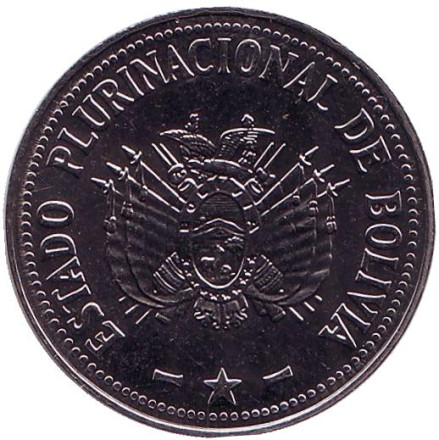 Монета 50 сентаво. 2012 год, Боливия. Монета 50 сентаво. 2012 год, Боливия.