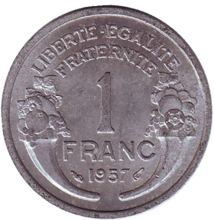 Монета 1 франк. 1957 год, Франция.