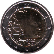 Монета 2 евро. 2020 год, Финляндия. 100 лет со дня рождения Вяйнё Линна.