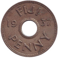 Монета 1 пенни. 1937 год, Фиджи. Монета 1 пенни. 1937 год, Фиджи.
