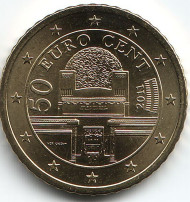 Монета 50 центов. 2011 год, Австрия. Монета 50 центов. 2011 год, Австрия.
